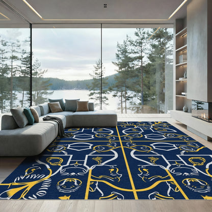 Dark Blue Yellow White Medallion Rug