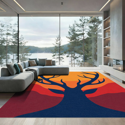 Deep Blue Antler Silhouette Sunset Rug