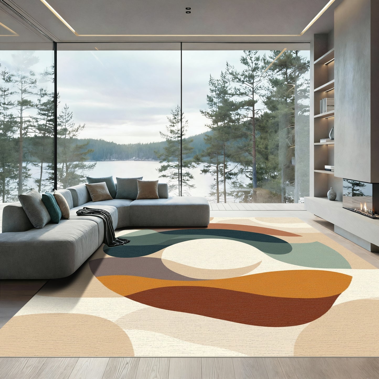 Earthy Abstract Organic Waves Rug