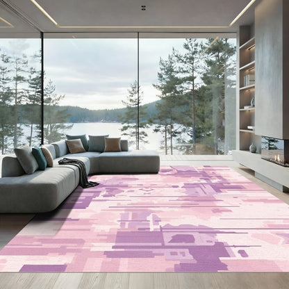 Soft Pink Purple Glitch Blocks Rug