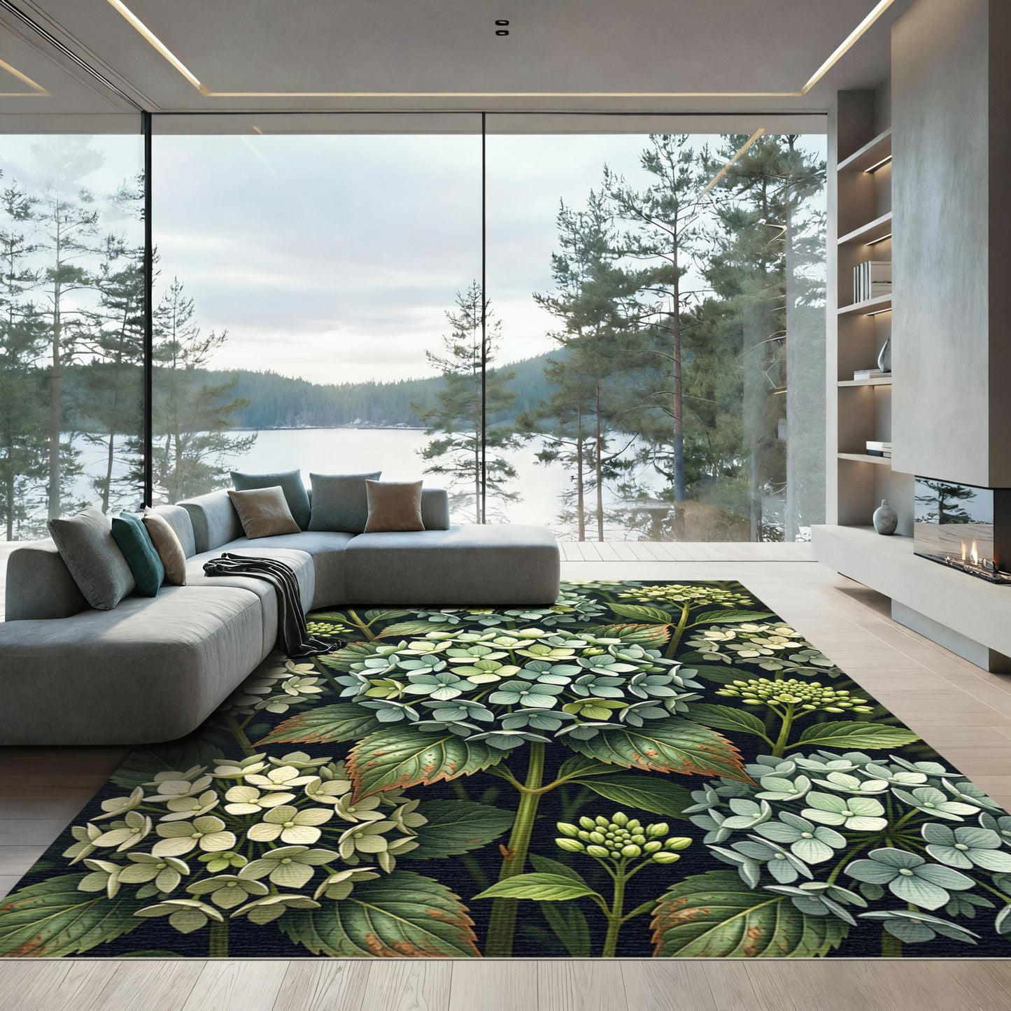 Soft Sage Hydrangea Botanical Garden Rug