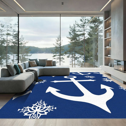 White Anchor Snowflake Navy Rug