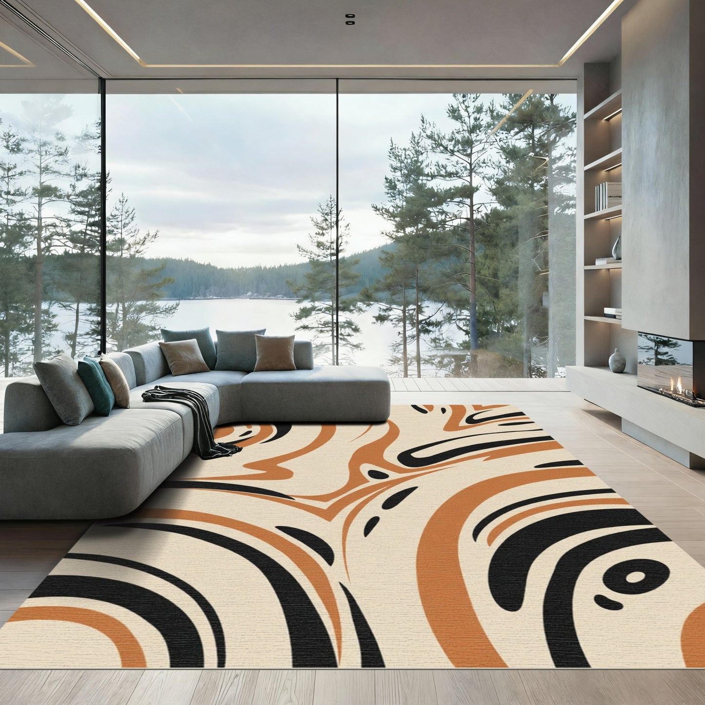 Abstract Swirl Dune Black Rug