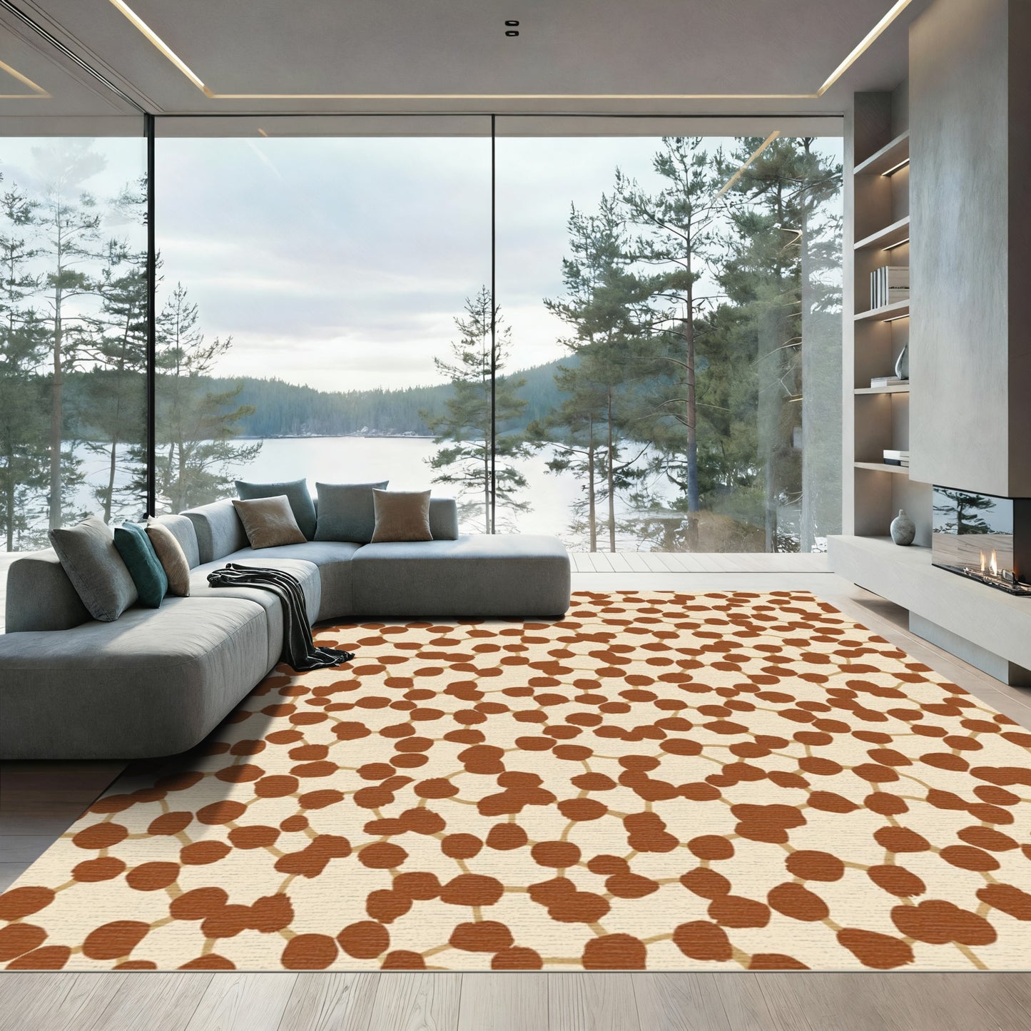 Rustic Tan And Brown Connect Dots Rug