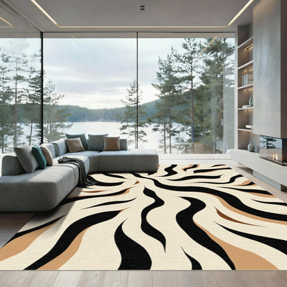 Black Beige Swirling Animal Print Rug