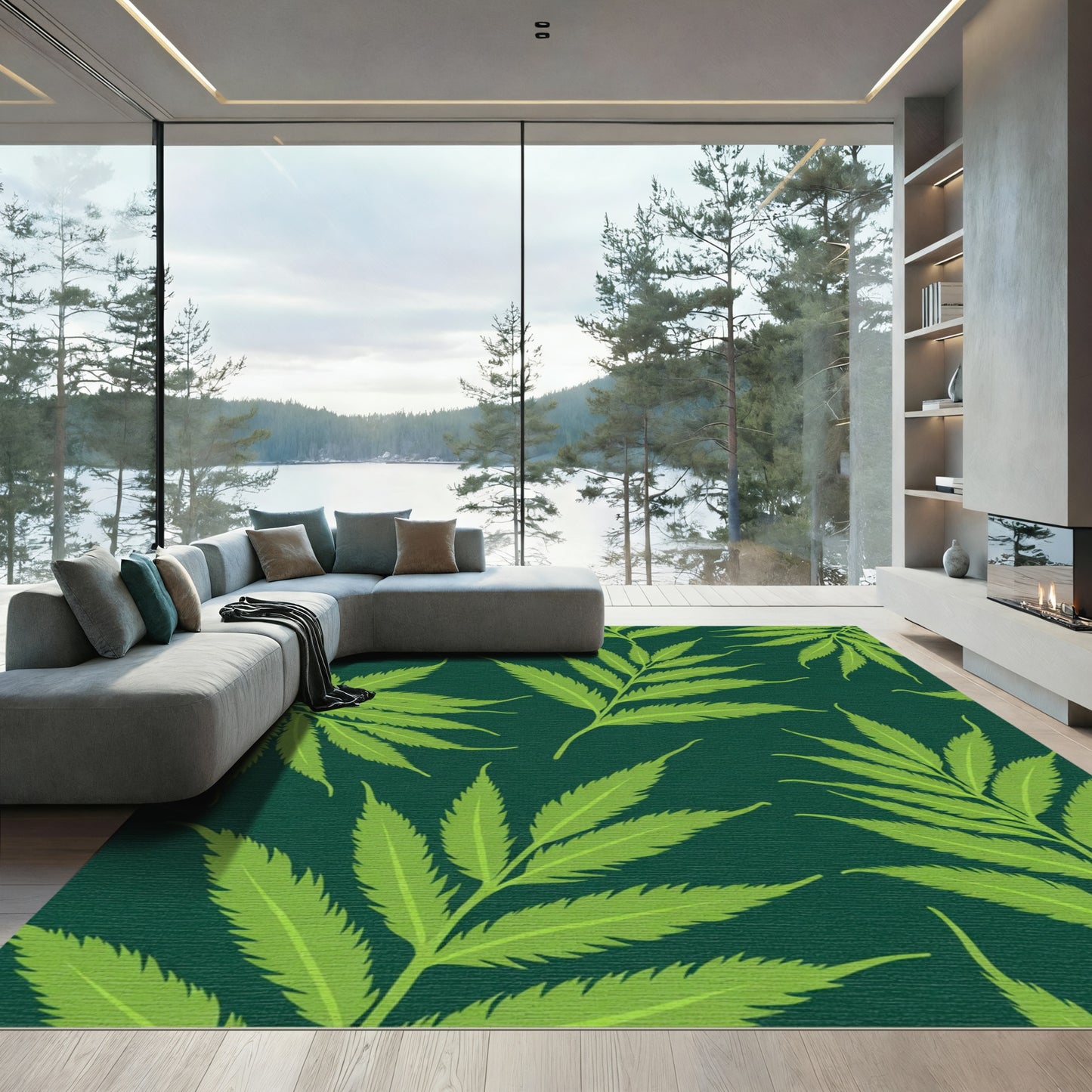 Emerald Green Leafy Branch Scatter Rug