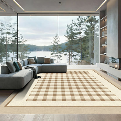 Classic Beige Gingham Checkered Rug