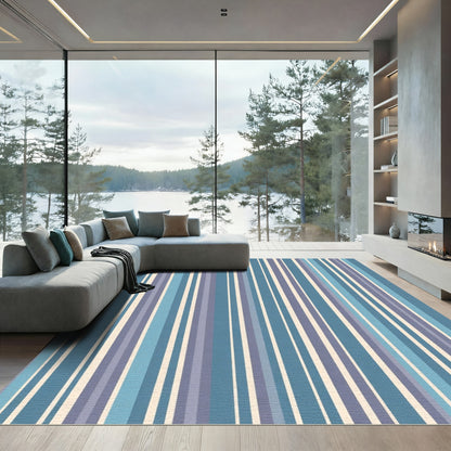 Calm Blue Vertical Stripe Rug