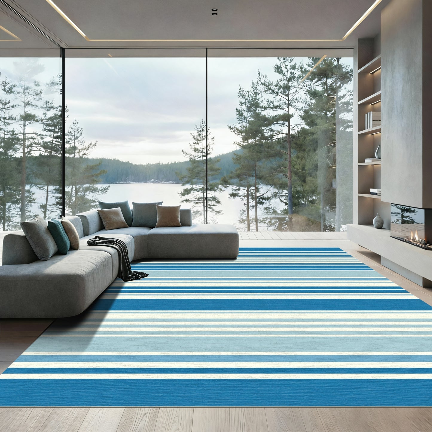 Oceanic Blue Striped Horizon Rug