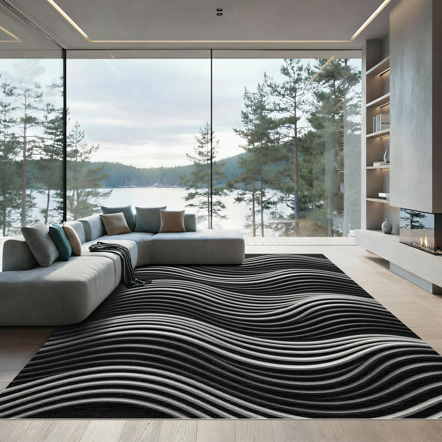 Monochromatic Gray Wavy Stripe Rug