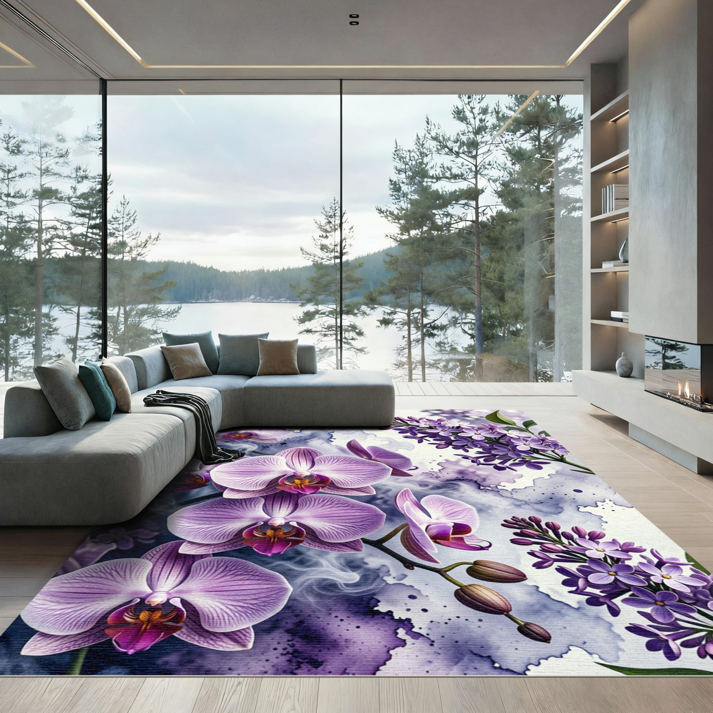 Ethereal Purple Orchid Lilac Watercolor Floral Rug