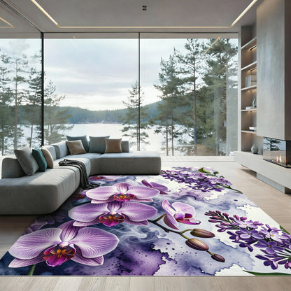 Ethereal Purple Orchid Lilac Watercolor Floral Rug