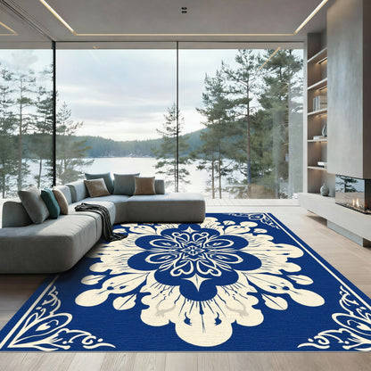 Intricate Blue Floral Medallion Rug