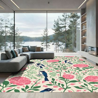 Pink Blossom Blue Bird Garden Rug