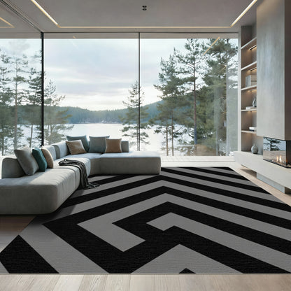 Black Gray Chevron Maze Rug
