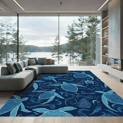 Deep Blue Turtle Swirl Ocean Rug