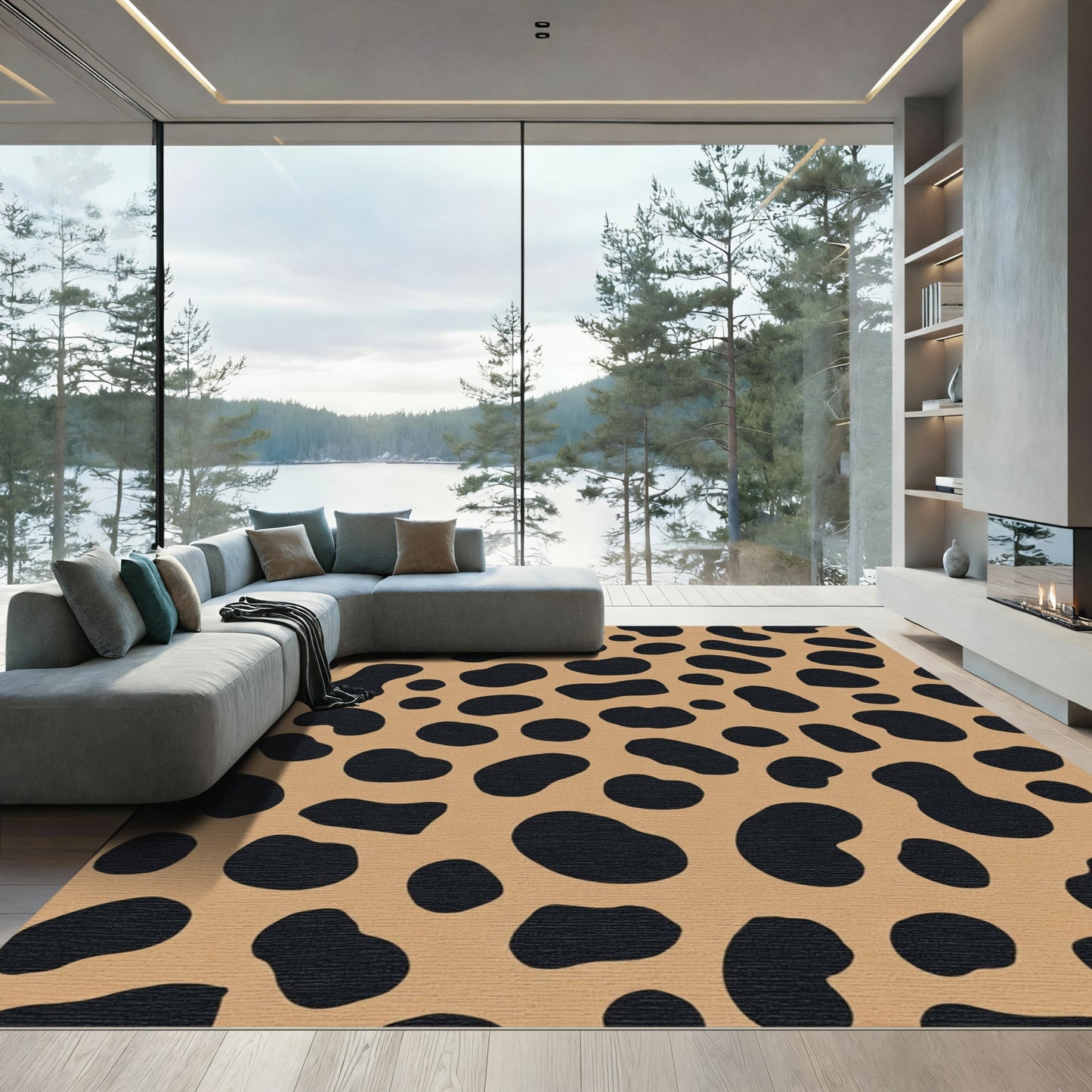 Tan Black Spotty Animal Print Rug