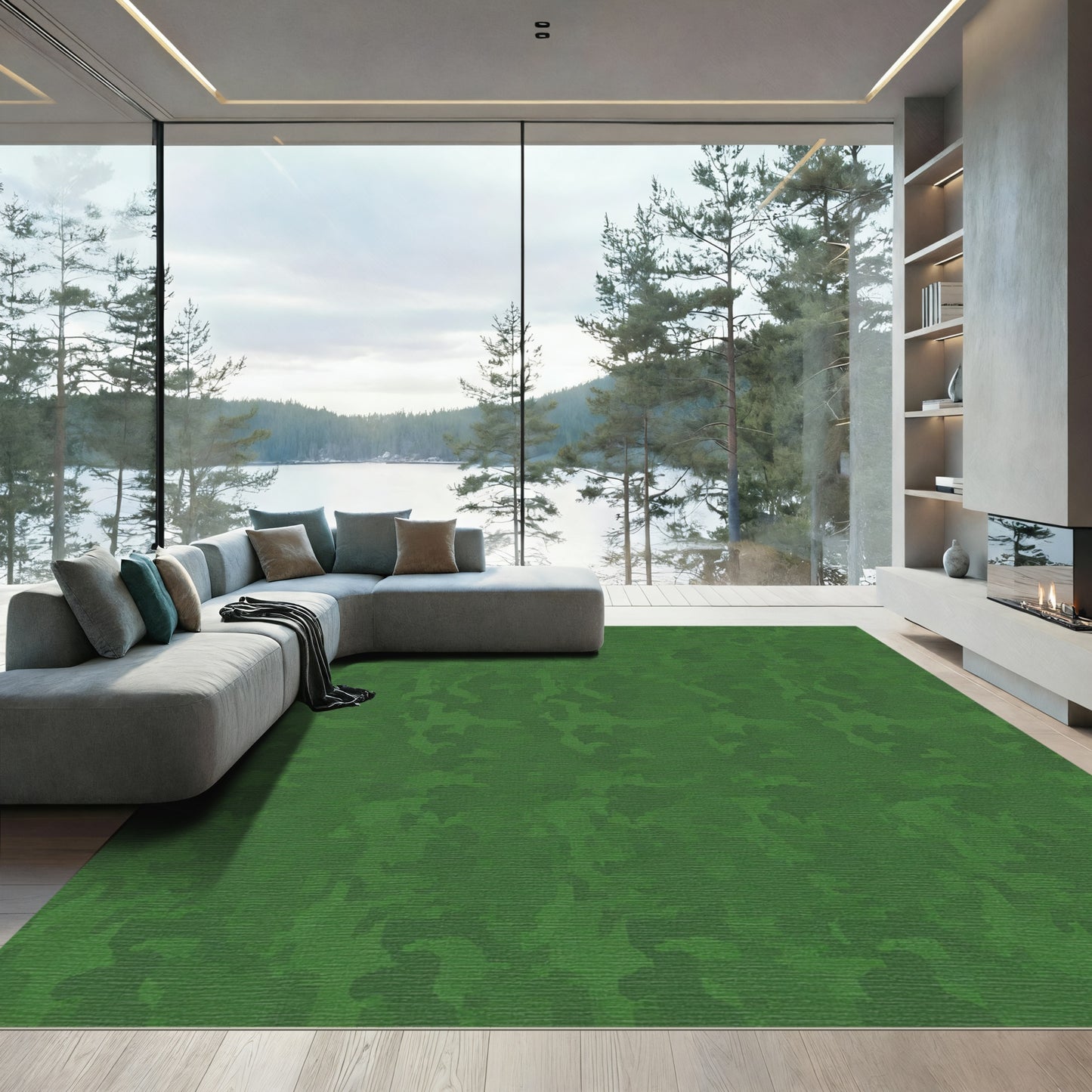 Deep Green Abstract Camouflage Rug