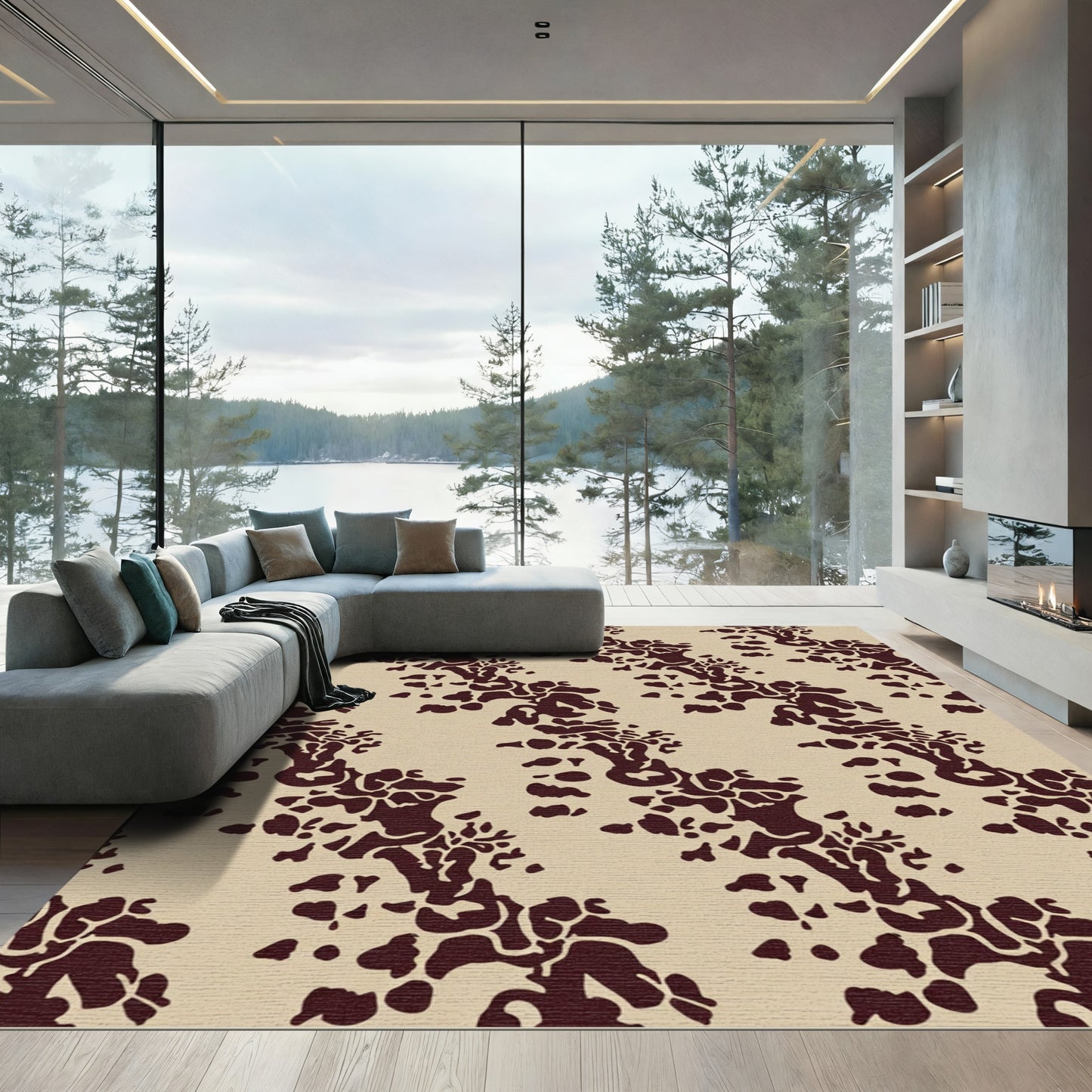 Maroon Organic Abstract Scroll Rug