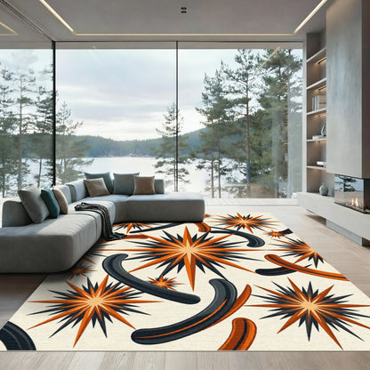 Mid-century Orange and Black Celestial Burst Rug