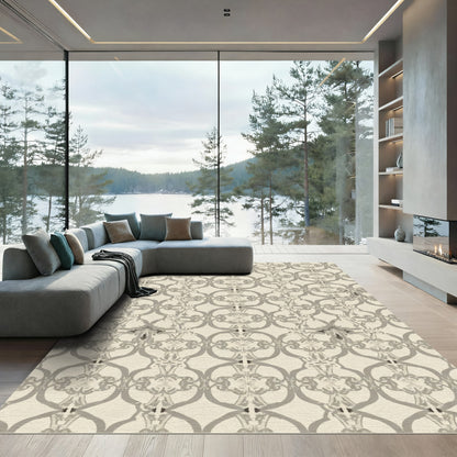 Cream Gray Ornamental Ogee Abstract Rug