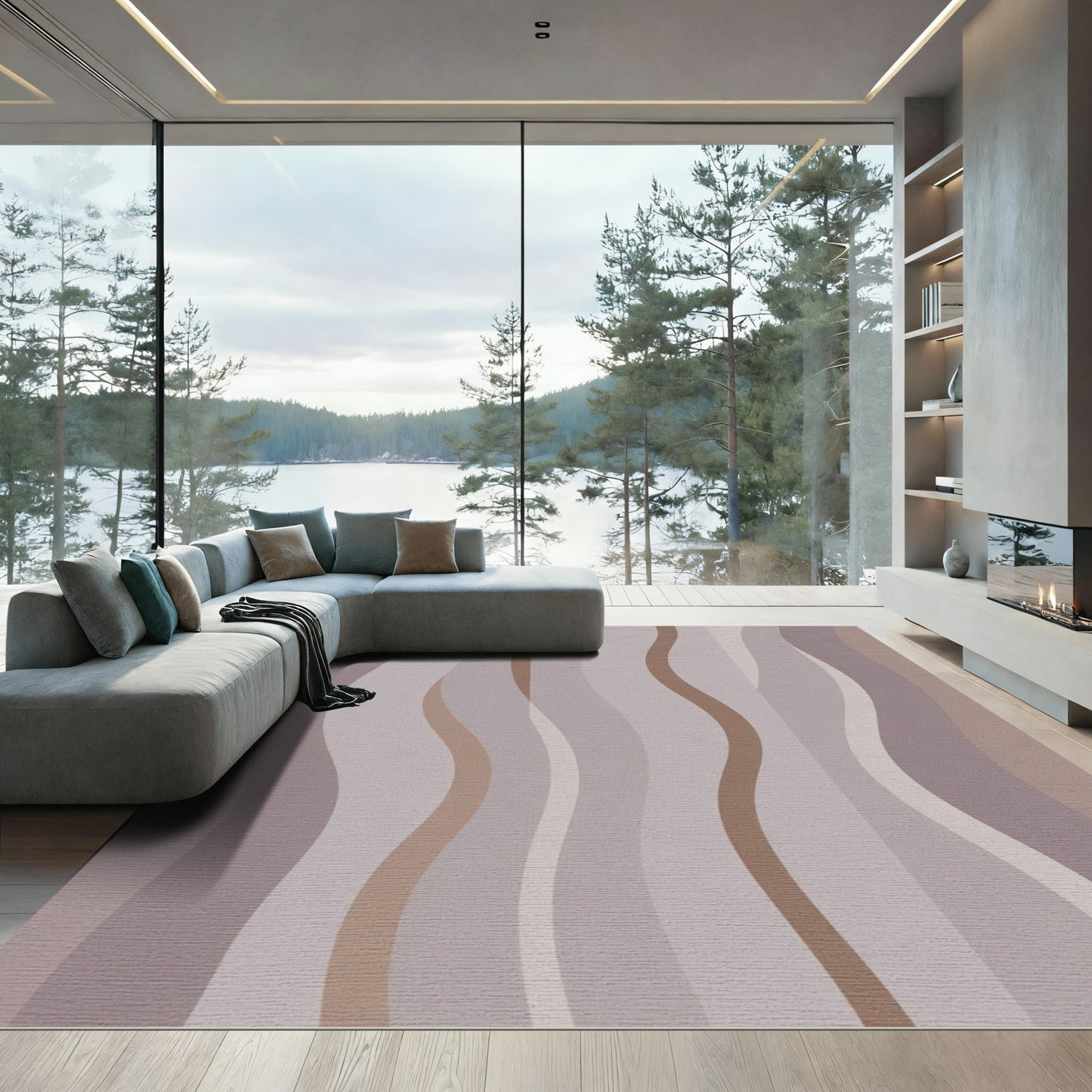 Soft Purple Brown Wavy Stripes Rug