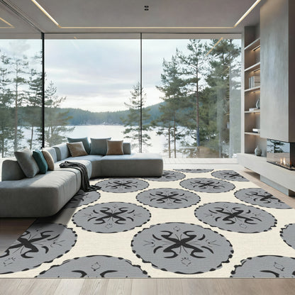 Gray Round Medallion Cream Backdrop Rug