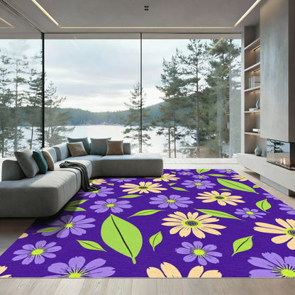 Purple Yellow Floral Leaf Collage Rug