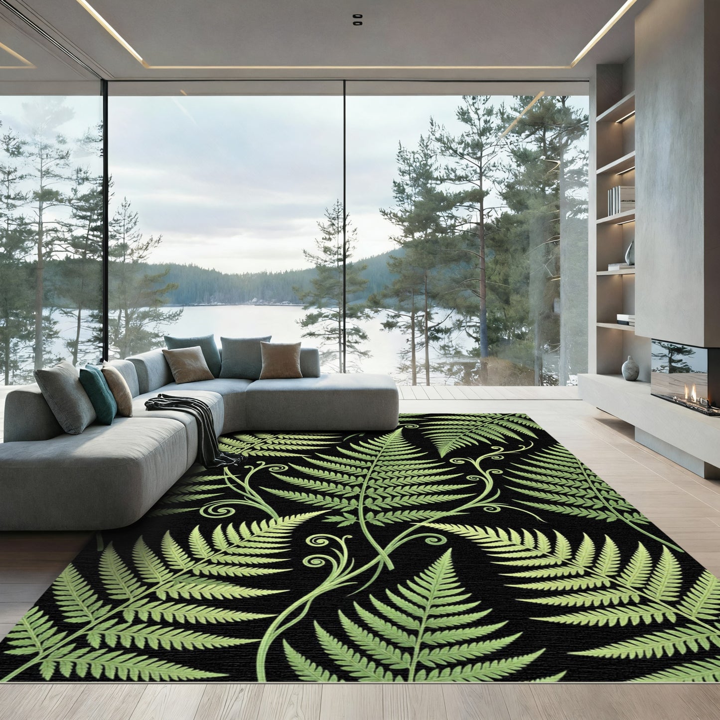 Lush Green Fern Botanical Garden Art Rug