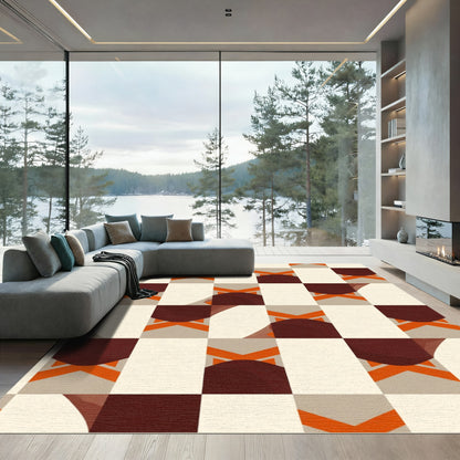 Checkerboard Crimson Abstract Squares Rug