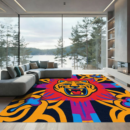 Bold Orange Tiger Roaring Sun Rug