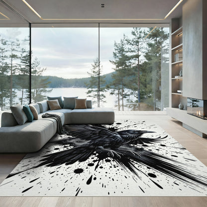 Black Raven Ink Splatter Splash Rug