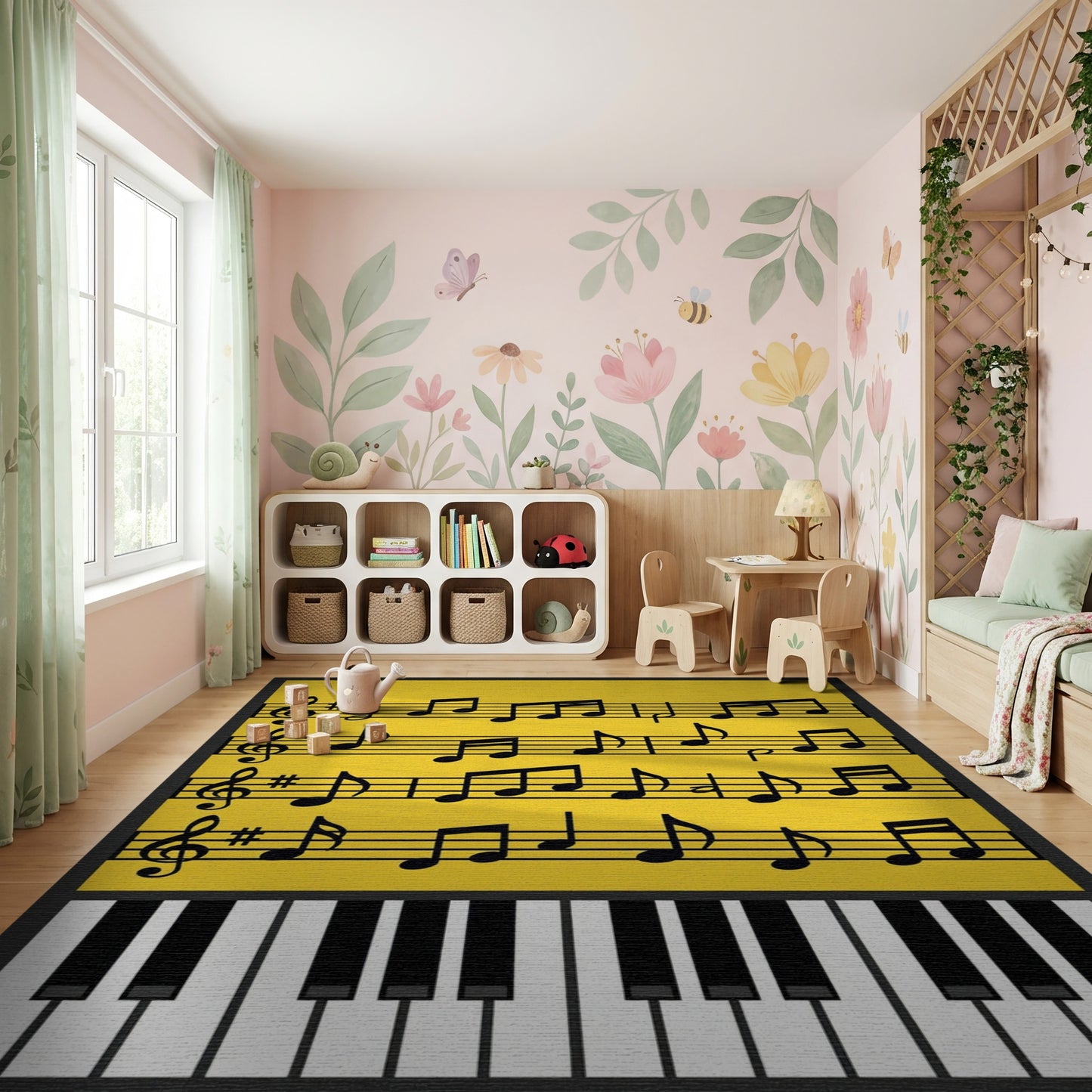 Bright Yellow Sheet Music Piano Rug
