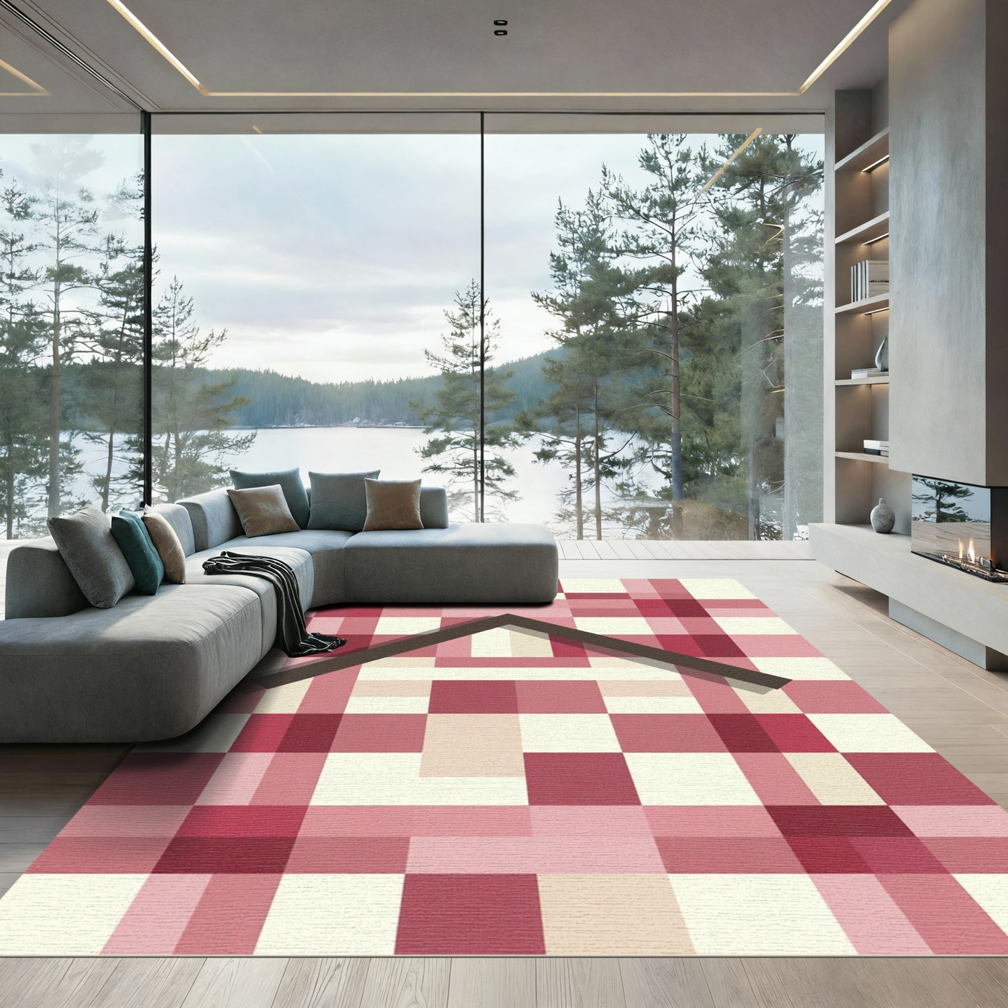 Geometric Rose Plaid A Frame Rug