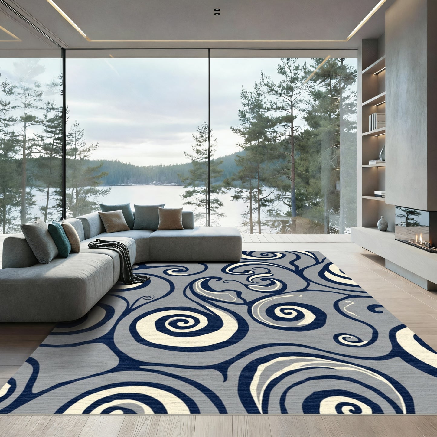 Sleek Navy Ivory Swirl Harmony Rug