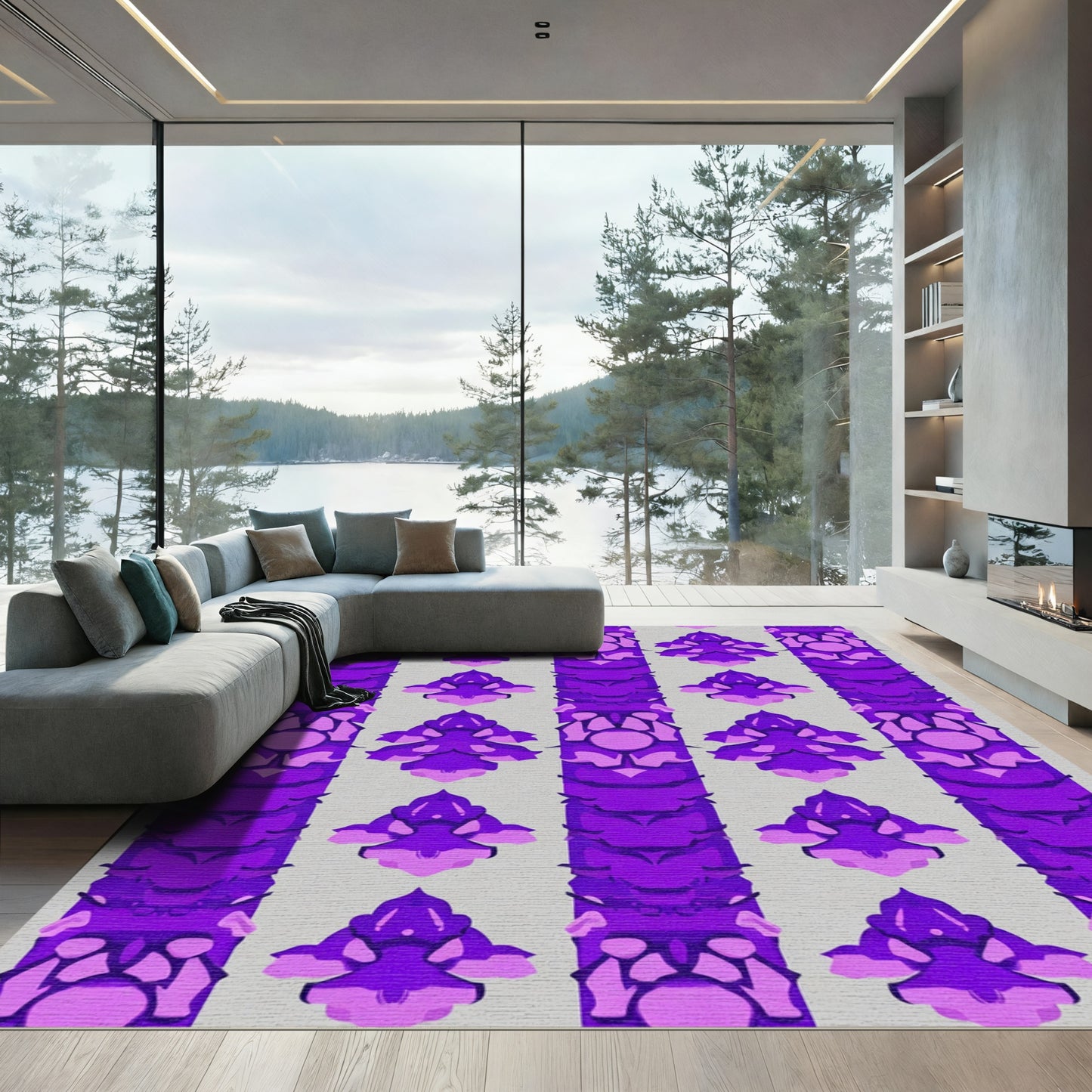 Vibrant Purple Floral Column Rug