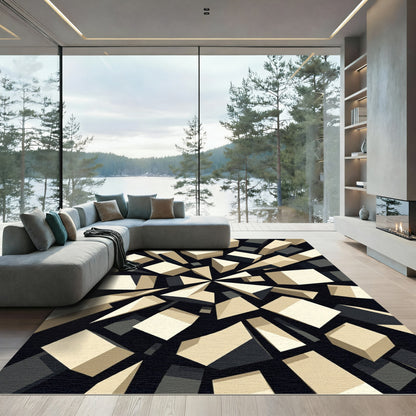 Monochrome Geometric Kinetic Cubist Abstract Rug