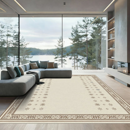 Brown Bordered Creme Floral Scatter Rug
