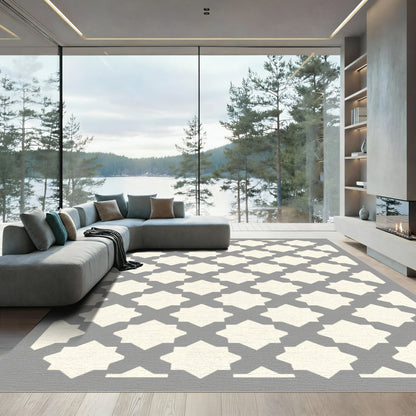 Gray Cream Geometric Lattice Rug