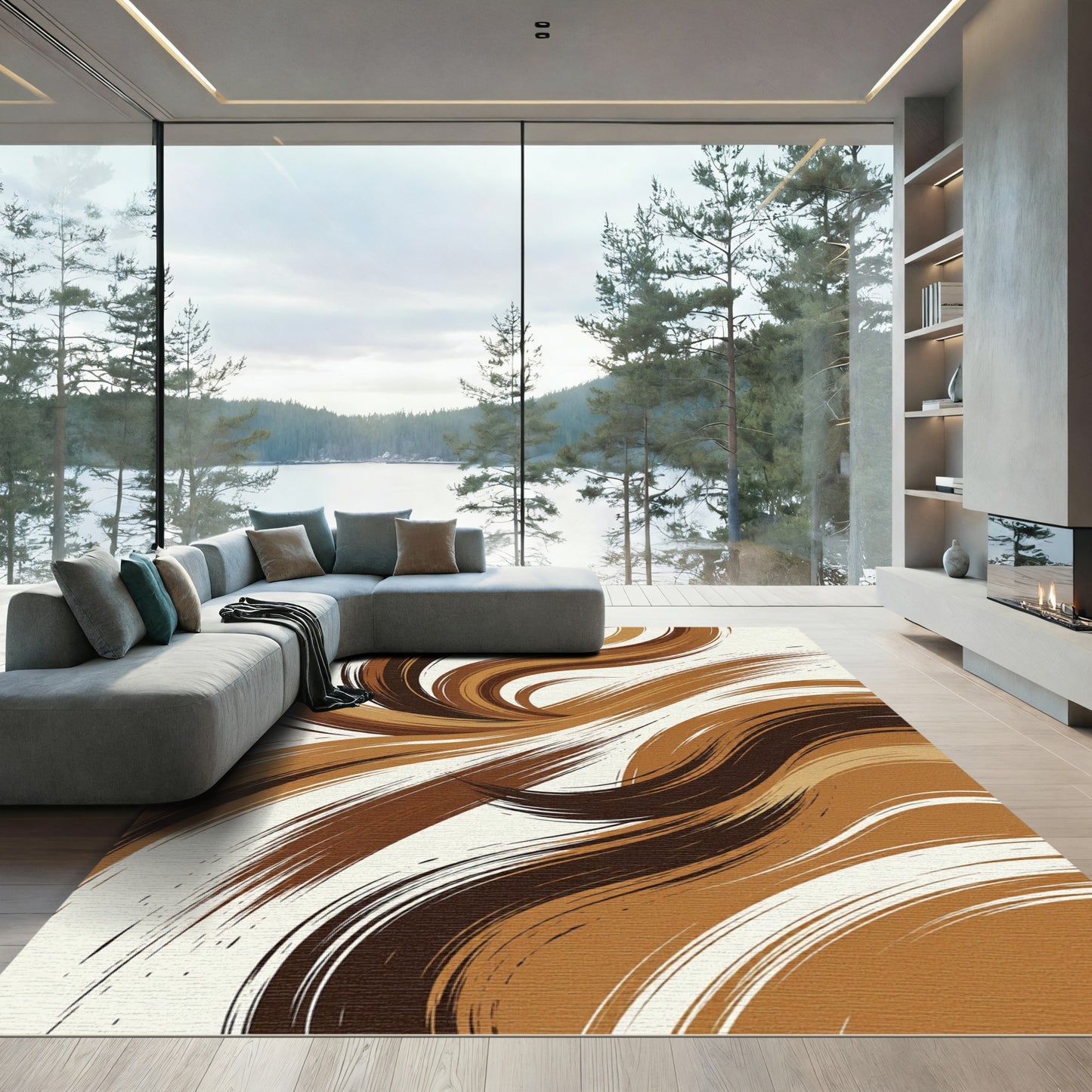 Warm Earthy Swirl Brushstrokes Rug