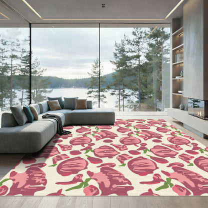 Pink Rose Vine Repeating Pattern Rug