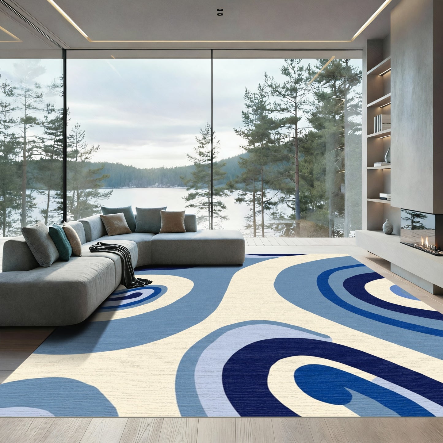 Varying Blue Swirl Abstract Forms Rug