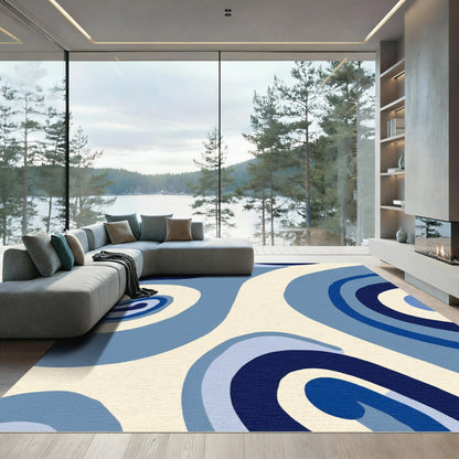 Varying Blue Swirl Abstract Forms Rug