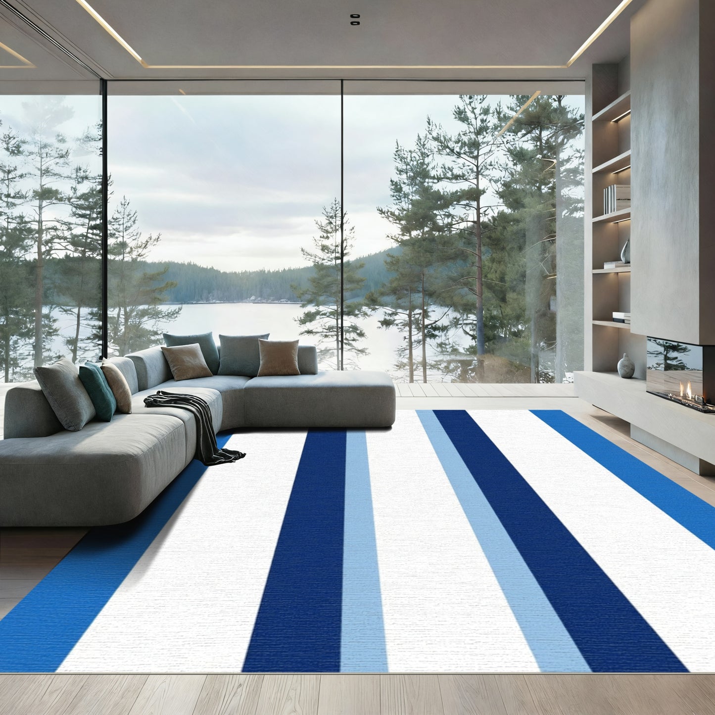 Bold Blue White Stripe Rug