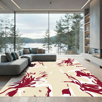 Crimson Beige Abstract Organic Forms Rug