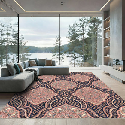 Pink Navy Floral Arch Medallion Rug