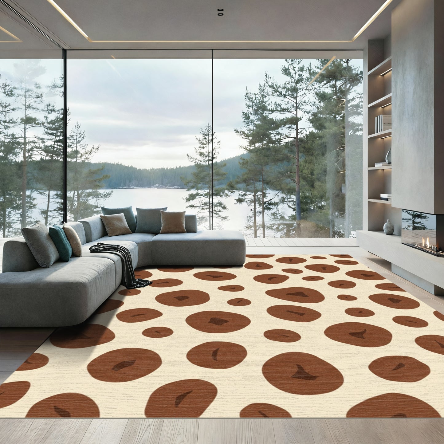 Brown Cream Organic Circles Rug