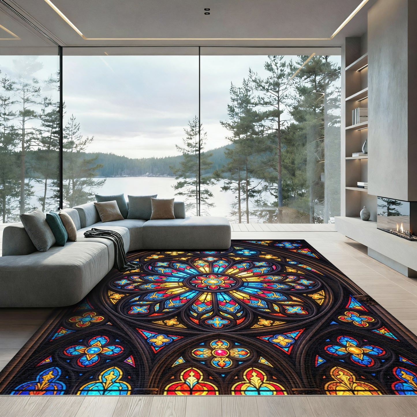 Stained Glass Radiant Cathedral Rose Rug