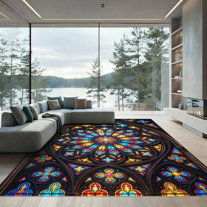 Stained Glass Radiant Cathedral Rose Rug