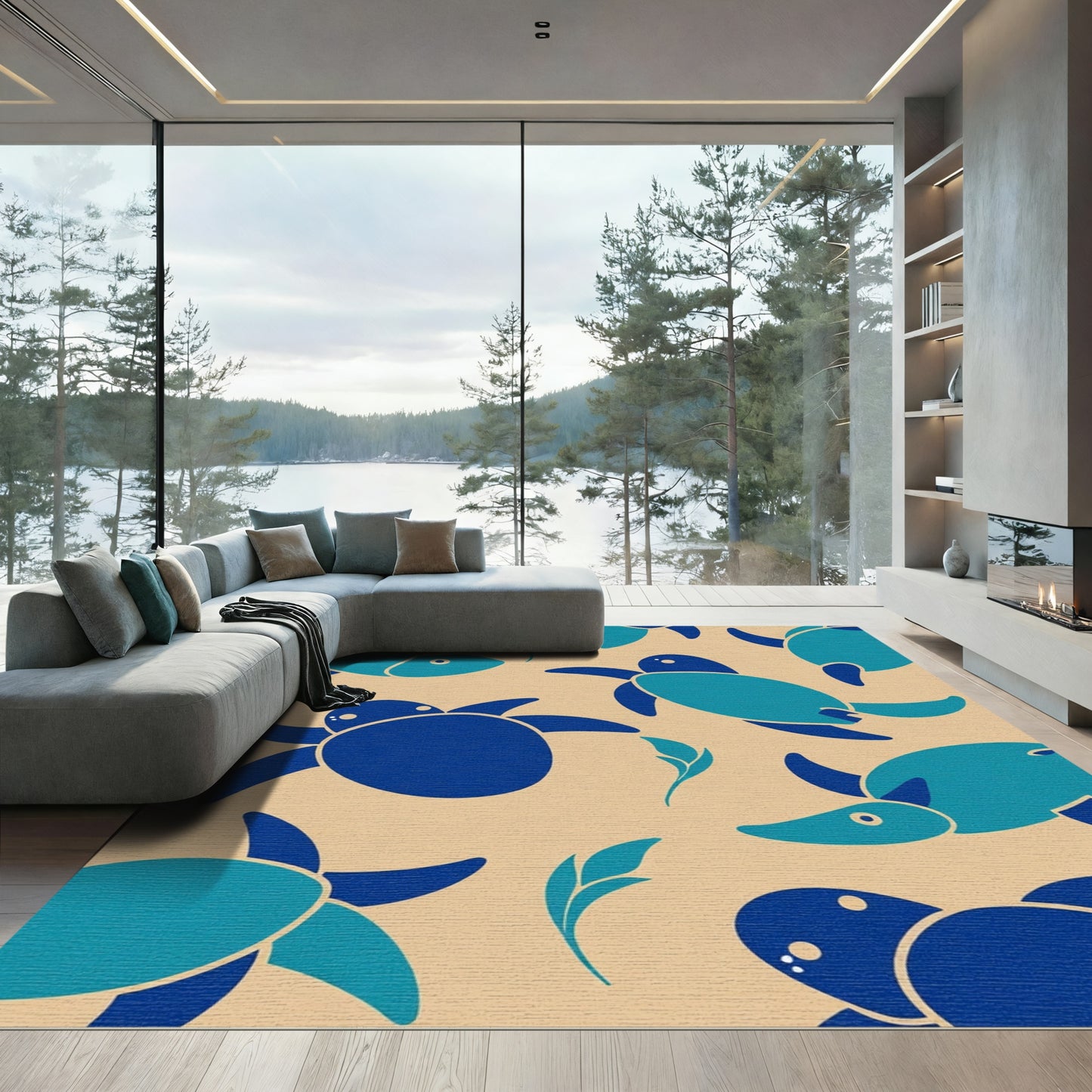 Coastal Blue Turtle Aquatic Voyage Rug